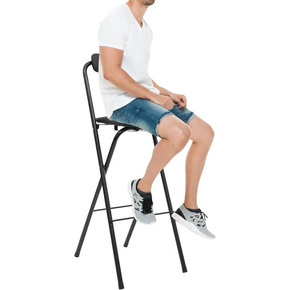 Foldable High Chair,1 PCS Tall Folding Bar Stool With Backrest,Portable Cushioned Padded Bar Stool Counter Height Seat Breakfast Chairs for Kitchen, Dining Room,Cafe,Bar (Black, 1 PCS, 29.53in)