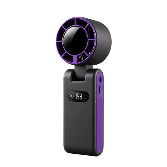 Foldable High-Speed USB Fan with 199-Speed Stepless Adjustment, Digital Display, ABS Rotatable Blower Head, Adjustable Airflow, Lanyard Included Black