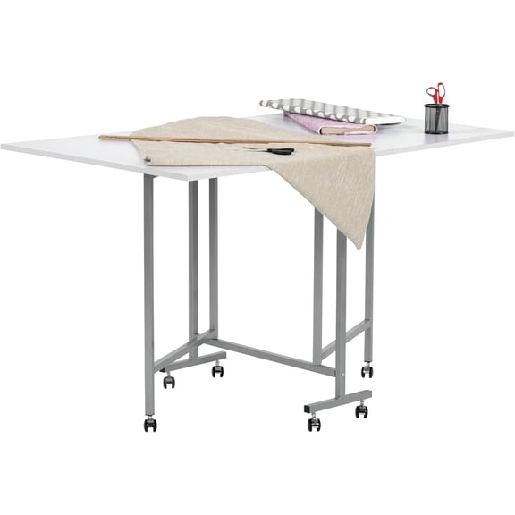Foldable Hobby and Cutting Grid Table - W x D  Arts and Crafts Table with Grid Top and Silver Storage Drawers