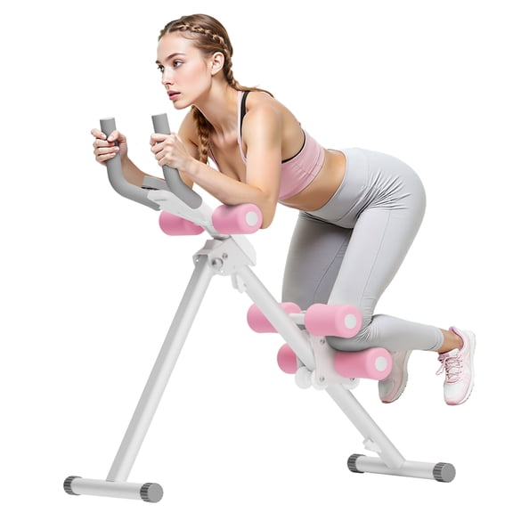 Foldable Home Gym Ab Machine, 4-Level Waist Toner with Knee Protection, 250 lbs Capacity Core Workout Equipment for Men & Women, Pink