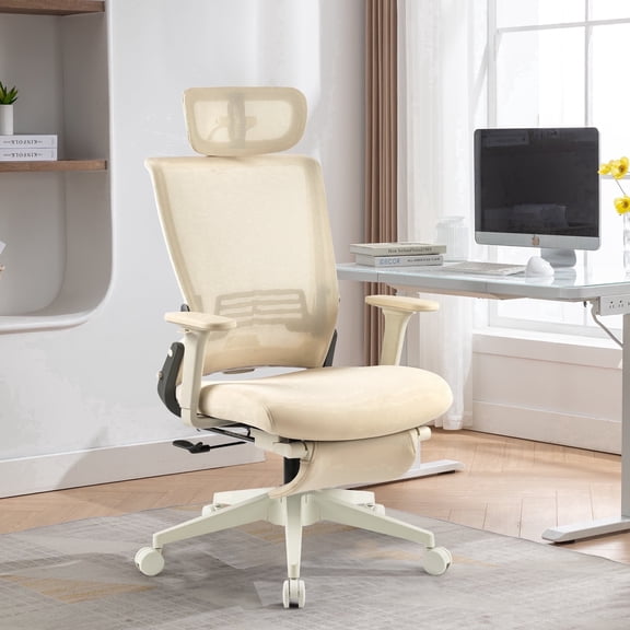 Foldable Home Office Chair with 2D Headrest, Ergonomic High-back Mesh Chair with Adjustable Armrests & Lumbar Support, reclining Computer Desk Chair with Footrest, Space-Saving for Home, Office, Work