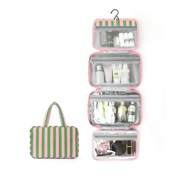Foldable Hook Toileting Storage Bag, Waterproof Multi Compartment Handheld Skincare And Makeup Bag