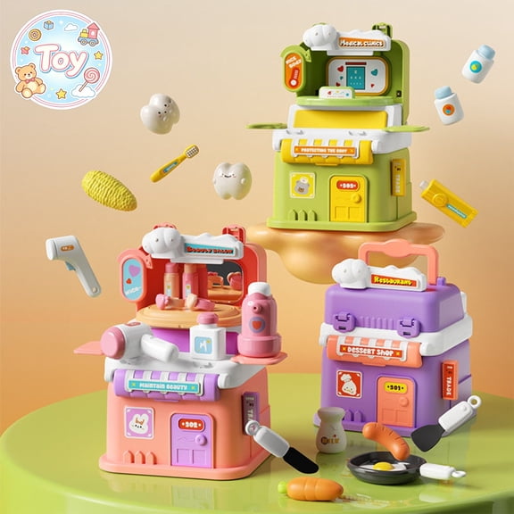 Foldable House Pretend Play Toys, Dental Clinic Beauty Dessert Shop Mini Role Play Kit, Portable Storage Case, Christmas Birthday Gifts, Toys for Toddler Kids Boys Girls, Age 3+ Educational Game