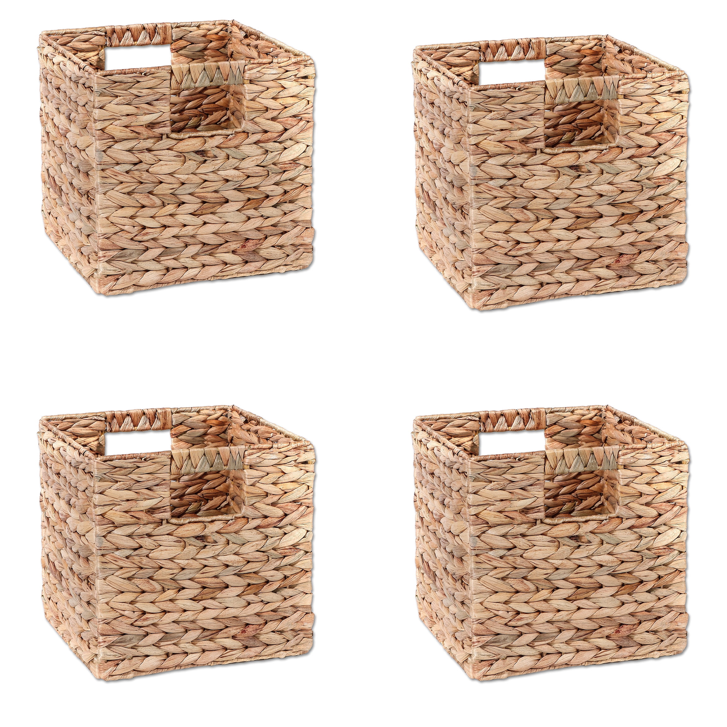 Foldable Natural Hyacinth Storage Baskets with Iron Frame (Set of 4)