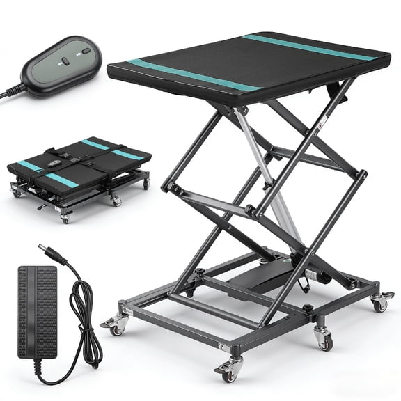 Foldable Hydraulic Lift Table Cart, 110lbs Capacity, 35.5" Lifting Height, Single Scissor Lift with Non-Slip Pad & Thickened Scissors Design for Material Handling and Transportation