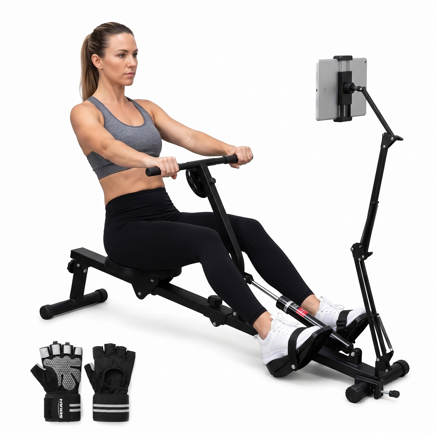 Retractable Rowing Machine Foldable Hydraulic Rowing Machine, 12-Level Resistance, 265 lbs ...