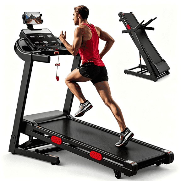 Foldable Incline Treadmill for Home, 15% Auto Incline, 3.8HP Quiet Motor, 9 MPH Running Machine with Bluetooth Speaker & LED Display