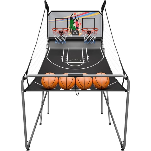 Foldable Indoor Basketball Arcade Game Double Shot 2 Player W/ 4 Balls, Electronic Scoreboard and Inflation Pump (Black)