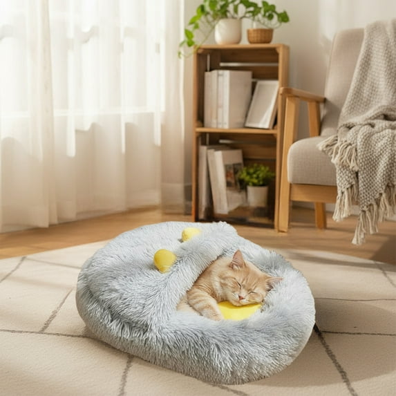 Foldable Indoor Dog and Cat House with Soft Cushion, Enclosed Warm Kennel Bed for Small to Medium Pets, Cozy Winter Puppy Cave, 19.7x15.7in, Gray/White/Khaki