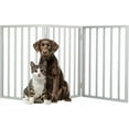 thumbnail image 1 of Foldable Indoor Dog Gate with 4 Panels for Stairs, Hallways, or Doorways - 72x24-Inch Retractable Wood Freestanding Pet Barrier (Gray), 1 of 6