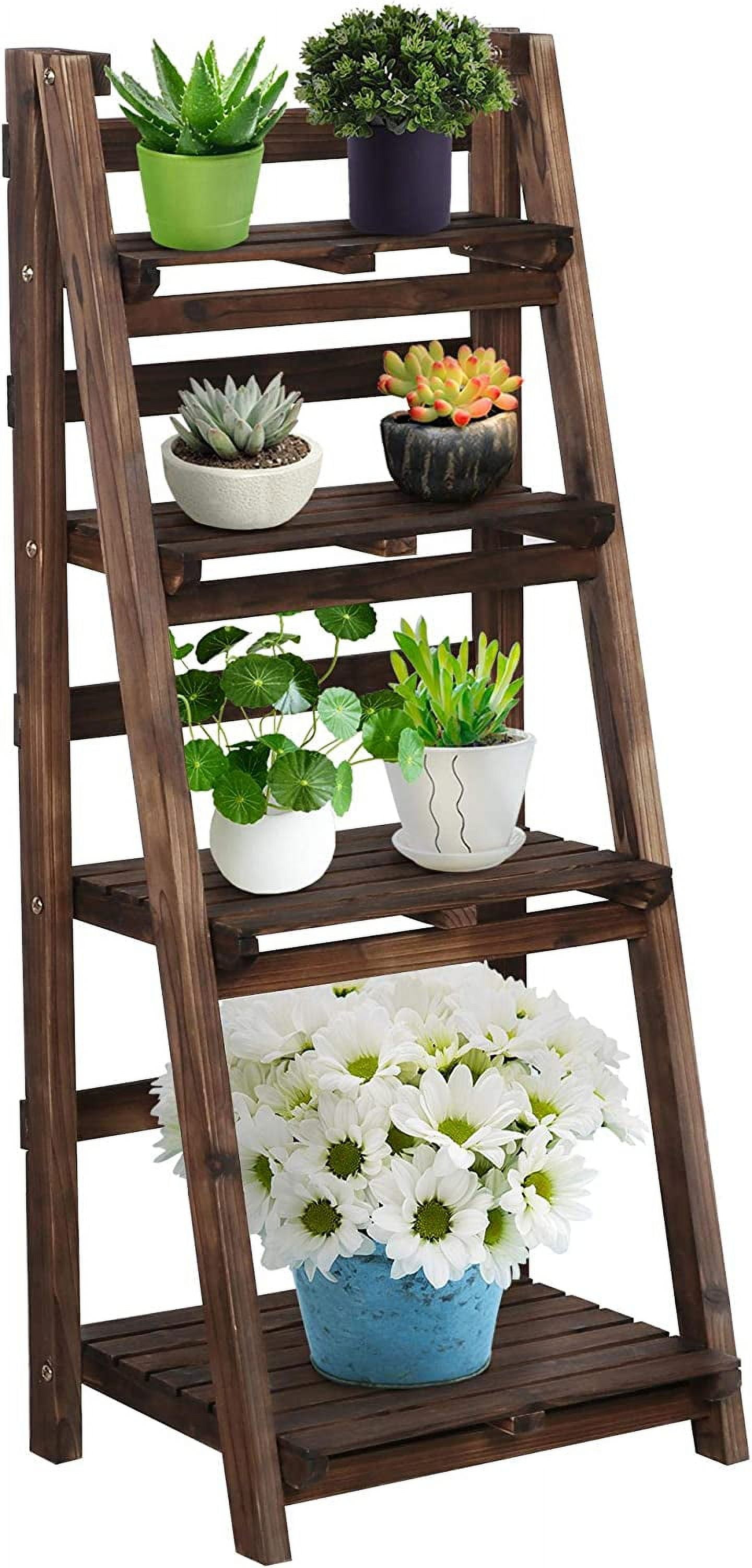 Foldable Indoor Outdoor Shelves Wood Ladder Shelf No Assembly Flower