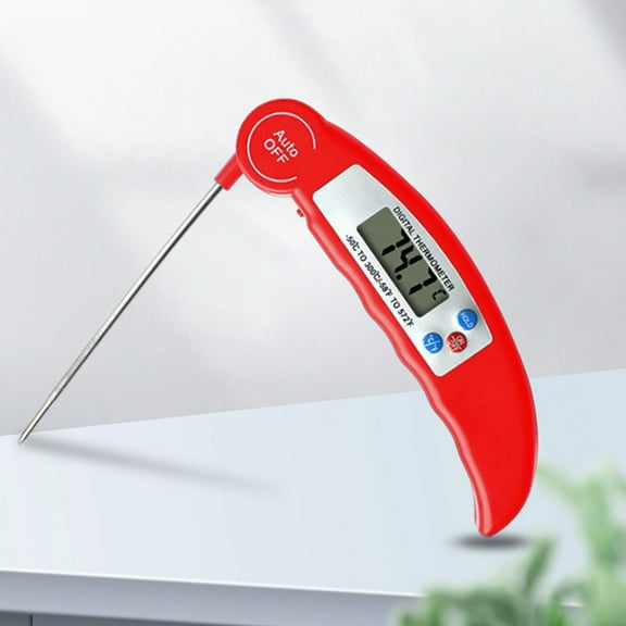 Foldable Instant-Read Meat Thermometer - BBQ Temperature Sensor + Milk Tester, 1PC Backlit Display, for Grilling/Infant Bath/Coffee, Pocket-Sized Cooking Tool, Red