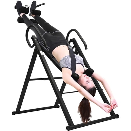 Foldable Inversion Table, 4-Gear Gravity Teeter for Back Pain Relief, Ankle Lock System, 330lbs Capacity, Spinal Decompression, Home Fitness, Adjustable Height