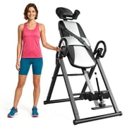 Foldable Inversion Table for Back Pain Relief, Heavy Duty Steel Frame, Adjustable Safety Belt, 6-Position Incline, Blue Cushion, Fits 130-195cm Users, Silver