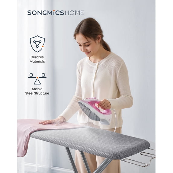 Foldable Iron Board with 4 Layered Cover and Pad Height Adjustable up to 35 Inches Iron Rest, Hook Steel X-Legs Dove Gray