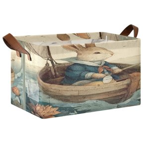 Foldable Iron Frame Open Home Storage Bins 16.9×11.4×10 Inch Waterproof Nice Cube Shelf Baskets A Rabbit