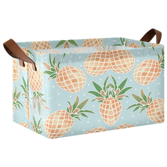 Foldable Iron Frame Open Home Storage Bins 16.9×11.4×10 Inch Waterproof Nice Cube Shelf Baskets Aqua Pineapple