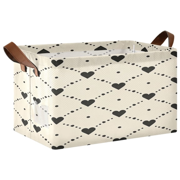 Foldable Iron Frame Open Home Storage Bins 16.9×11.4×10 Inch Waterproof Nice Cube Shelf Baskets Beige-heart Dot