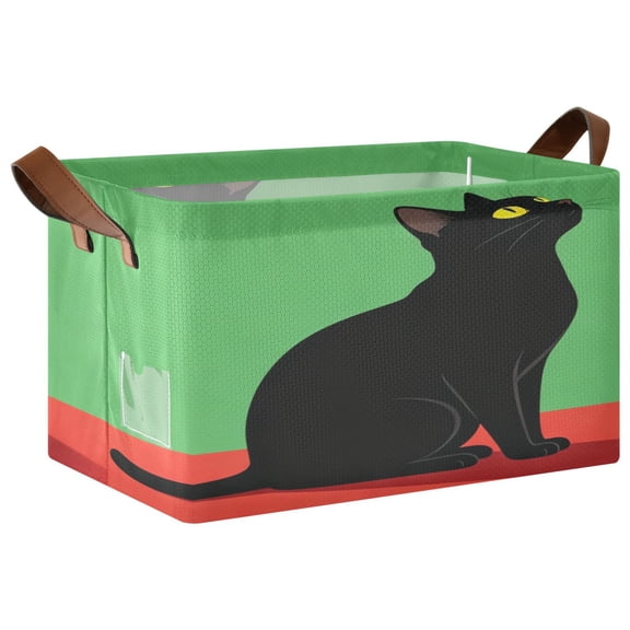 Foldable Iron Frame Open Home Storage Bins 16.9×11.4×10 Inch Waterproof Nice Cube Shelf Baskets Black Cat