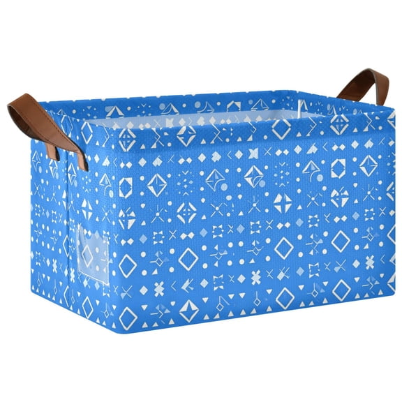 Foldable Iron Frame Open Home Storage Bins 16.9×11.4×10 Inch Waterproof Nice Cube Shelf Baskets Blue Geo