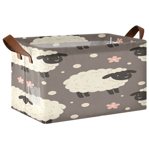 Foldable Iron Frame Open Home Storage Bins 16.9×11.4×10 Inch Waterproof Nice Cube Shelf Baskets Brown Lamb