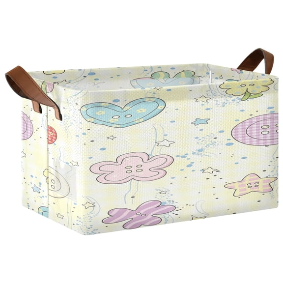 Foldable Iron Frame Open Home Storage Bins 16.9×11.4×10 Inch Waterproof Nice Cube Shelf Baskets Cute Buttons Pattern