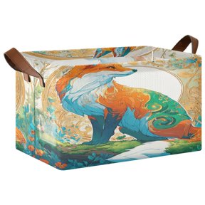 Foldable Iron Frame Open Home Storage Bins 16.9×11.4×10 Inch Waterproof Nice Cube Shelf Baskets Floral Fox