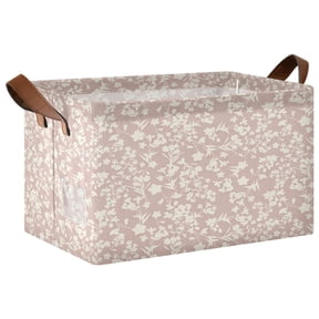 Foldable Iron Frame Open Home Storage Bins 16.9×11.4×10 Inch Waterproof Nice Cube Shelf Baskets Floral- Morandi-pink
