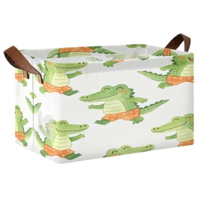 Foldable Iron Frame Open Home Storage Bins 16.9×11.4×10 Inch Waterproof Nice Cube Shelf Baskets Green Croc