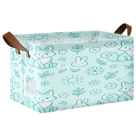 Foldable Iron Frame Open Home Storage Bins 16.9×11.4×10 Inch Waterproof Nice Cube Shelf Baskets Happy Little Fox Pattern 5