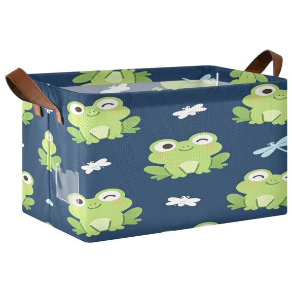 Foldable Iron Frame Open Home Storage Bins 16.9×11.4×10 Inch Waterproof Nice Cube Shelf Baskets Navy Frog