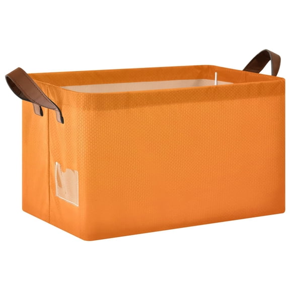 Foldable Iron Frame Open Home Storage Bins 16.9×11.4×10 Inch Waterproof Nice Cube Shelf Baskets Orange