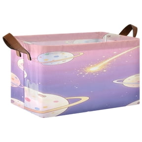 Foldable Iron Frame Open Home Storage Bins 16.9×11.4×10 Inch Waterproof Nice Cube Shelf Baskets Pastel Planets