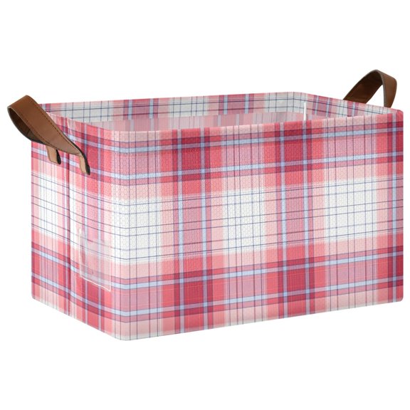 Foldable Iron Frame Open Home Storage Bins 16.9×11.4×10 Inch Waterproof Nice Cube Shelf Baskets Pink-red Blue Plaid