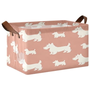 Foldable Iron Frame Open Home Storage Bins 16.9×11.4×10 Inch Waterproof Nice Cube Shelf Baskets Pink-scottie Dog