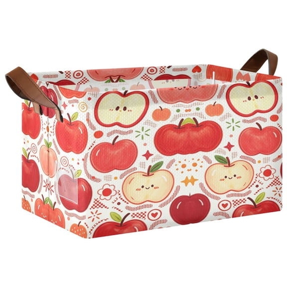 Foldable Iron Frame Open Home Storage Bins 16.9×11.4×10 Inch Waterproof Nice Cube Shelf Baskets Red Apples Doodle Print