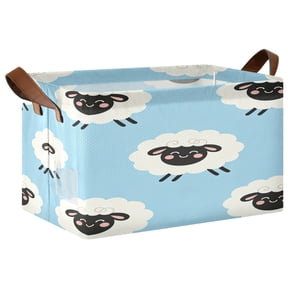 Foldable Iron Frame Open Home Storage Bins 16.9×11.4×10 Inch Waterproof Nice Cube Shelf Baskets Sky Sheep