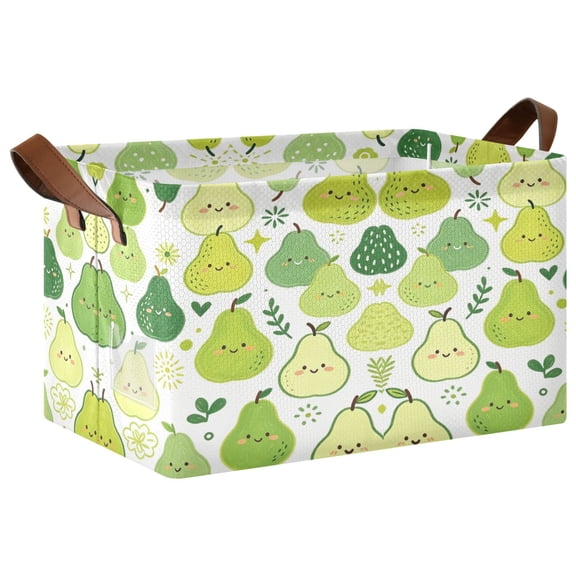 Foldable Iron Frame Open Home Storage Bins 16.9×11.4×10 Inch Waterproof Nice Cube Shelf Baskets Smiling-green Pears
