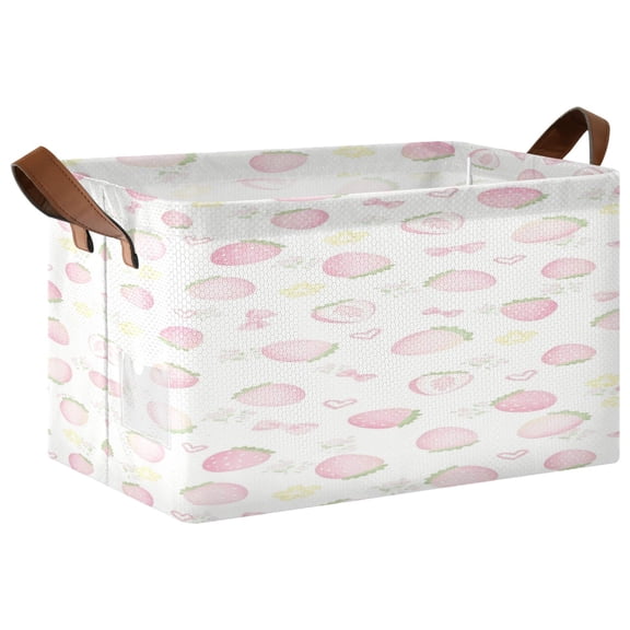 Foldable Iron Frame Open Home Storage Bins 16.9×11.4×10 Inch Waterproof Nice Cube Shelf Baskets White Strawberry