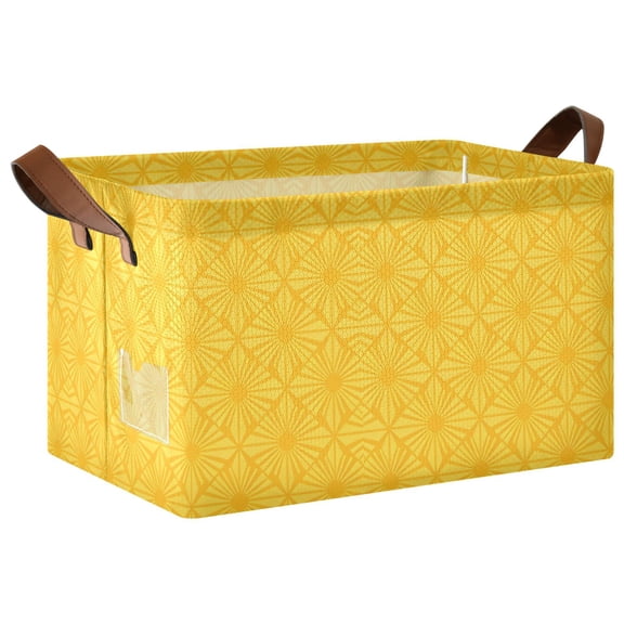 Foldable Iron Frame Open Home Storage Bins 16.9×11.4×10 Inch Waterproof Nice Cube Shelf Baskets Yellow Geo