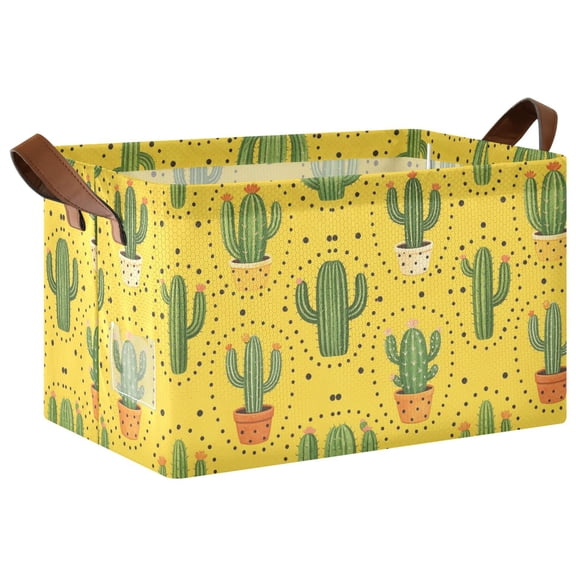Foldable Iron Frame Open Home Storage Bins 16.9×11.4×10 Inch Waterproof Nice Cube Shelf Baskets Yellow Potcactus