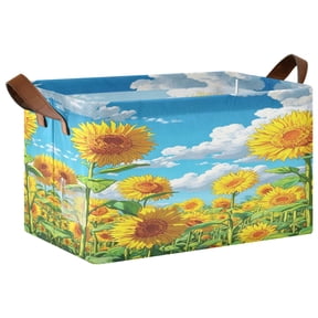 Foldable Iron Frame Open Home Storage Bins 16.9×11.4×10 Inch Waterproof Nice Cube Shelf Baskets Yellow Sunflower Field