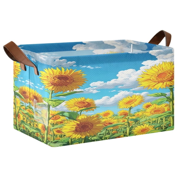 Foldable Iron Frame Open Home Storage Bins 16.9×11.4×10 Inch Waterproof Nice Cube Shelf Baskets Yellow Sunflower Field