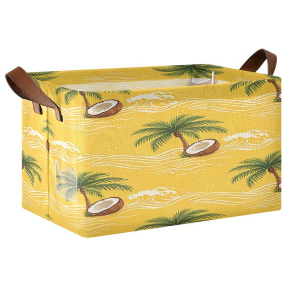 Foldable Iron Frame Open Home Storage Bins 16.9×11.4×10 Inch Waterproof Nice Cube Shelf Baskets Yellow Tropics