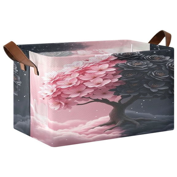 Foldable Iron Frame Open Home Storage Bins 16.9×11.4×10 Inch Waterproof Nice Cube Shelf Baskets Yin-yang Tree