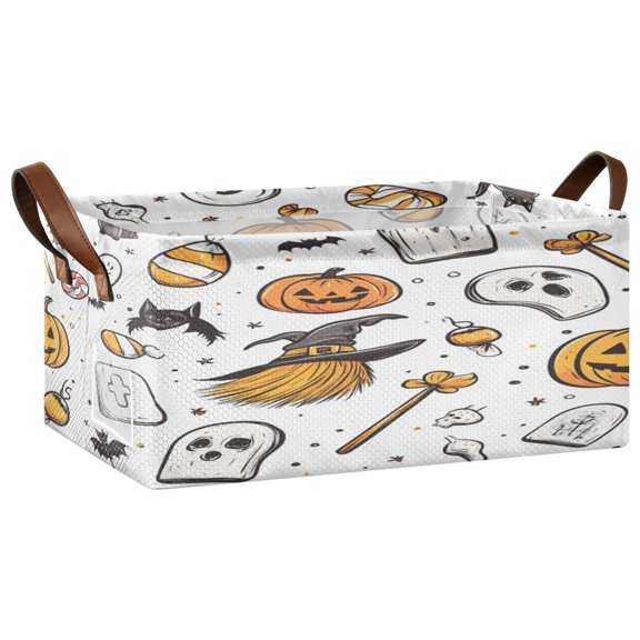 Foldable Iron Frame Storage Basket Open Basket Bins Versatile Organizer for Laundry Bathroom Closet 16.9” x 11.4” x 7.7” Vector Illustration Of Halloween