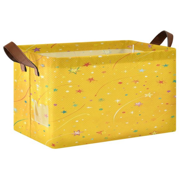 Foldable Iron Frame Storage Basket Open Basket Bins Versatile Organizer for Laundry Bathroom Closet 16.9” x 11.4” x 10” Confetti and Stars Scattered