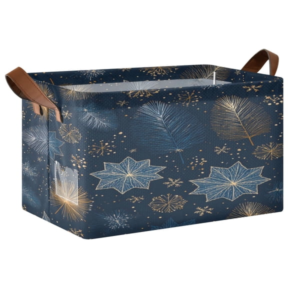 Foldable Iron Frame Storage Basket Open Basket Bins Versatile Organizer for Laundry Bathroom Closet 16.9” x 11.4” x 10” Golden Pine Needles