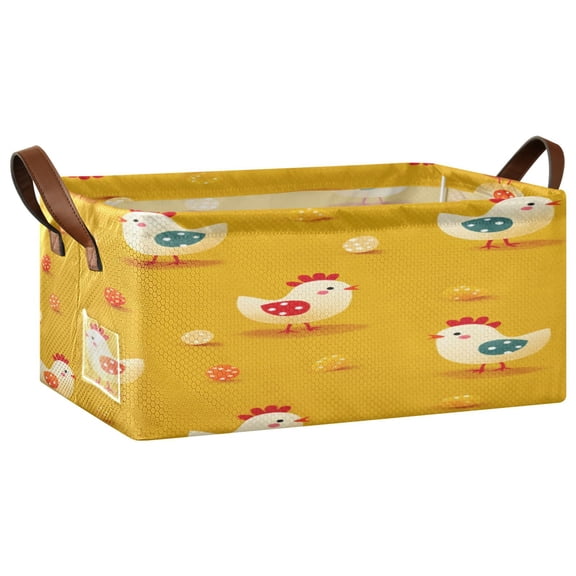 Foldable Iron Frame Storage Basket Open Basket Bins Versatile Organizer for Laundry Bathroom Closet 16.9” x 11.4” x 7.7” Cartoon Chickens Pattern