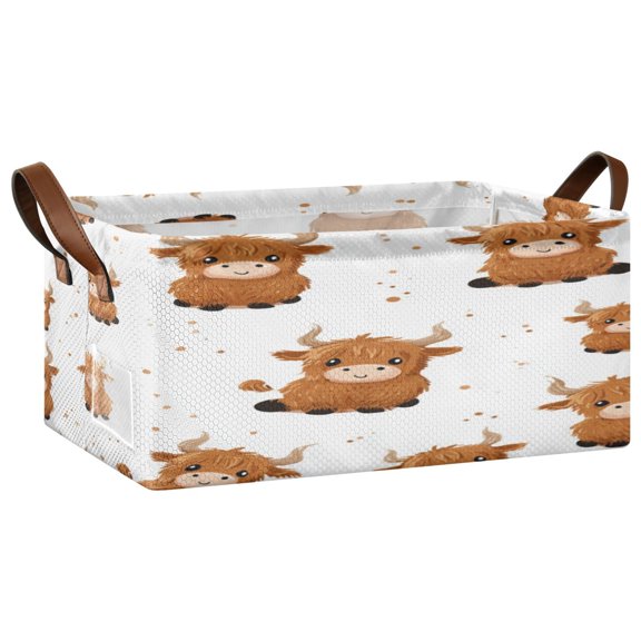 Foldable Iron Frame Storage Basket Open Basket Bins Versatile Organizer for Laundry Bathroom Closet 16.9” x 11.4” x 7.7” Cute Yaks Cow Pattern